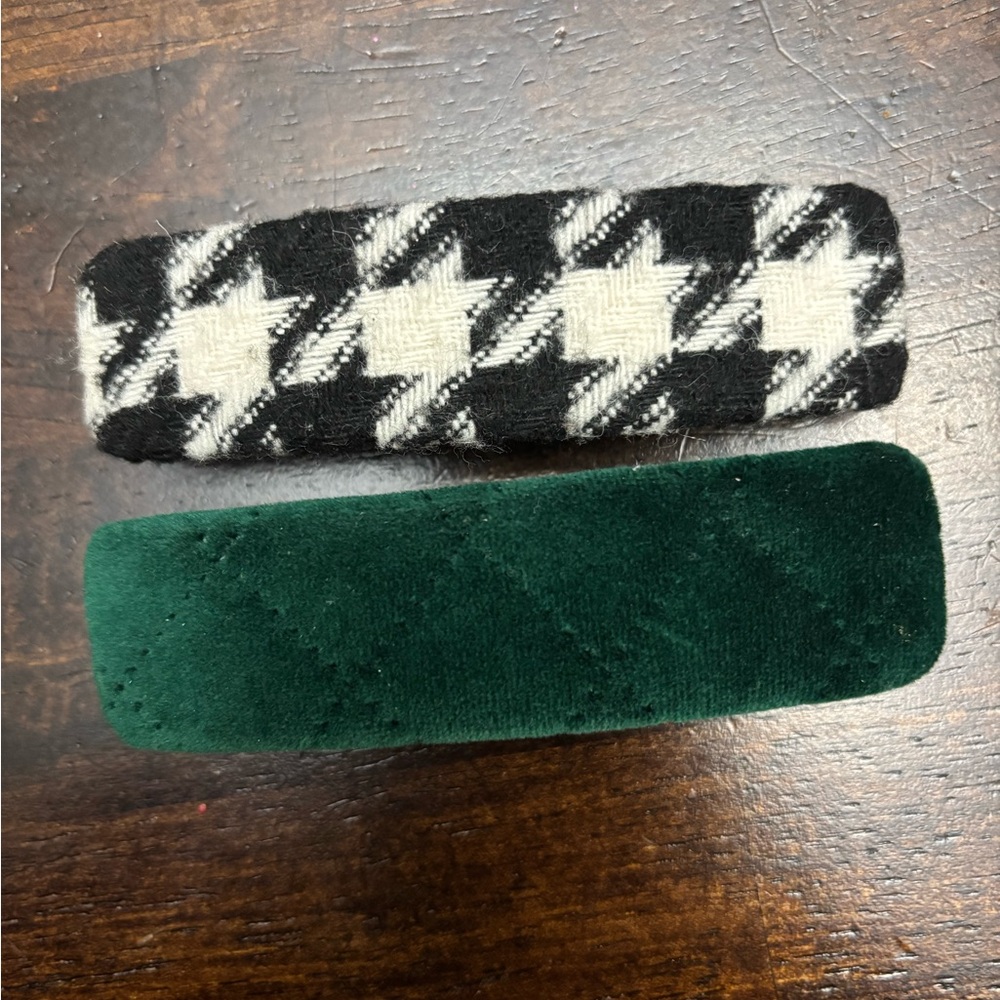 Stoney Clover Lane Barrettes Winter Collection Velvet Green and Houndstooth